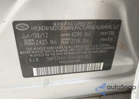2013 Hyundai Sonata Gls z USA, uszkodzony, nr VIN 5NPEB4AC6DH544382